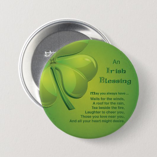 Irish Blessings Green Shamrock, Keltic Ronde Button 7,6 Cm (Voorkant /achterkant)