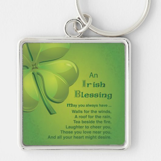 Irish Blessings Green Shamrock, Keltic Sleutelhanger (Voorkant)