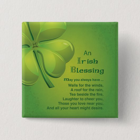 Irish Blessings Green Shamrock, Keltic Vierkante Button 5,1 Cm (Voorkant)