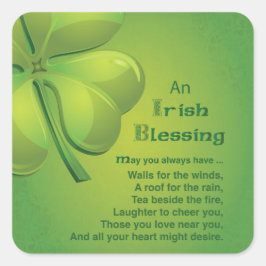 Irish Blessings Green Shamrock, Keltic Vierkante Sticker