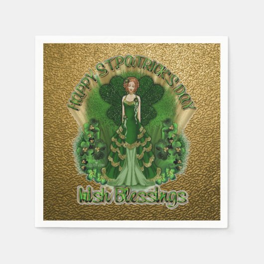 Irish Blessings St Patrick's Day Gold Napkins Servetten (Voorkant)