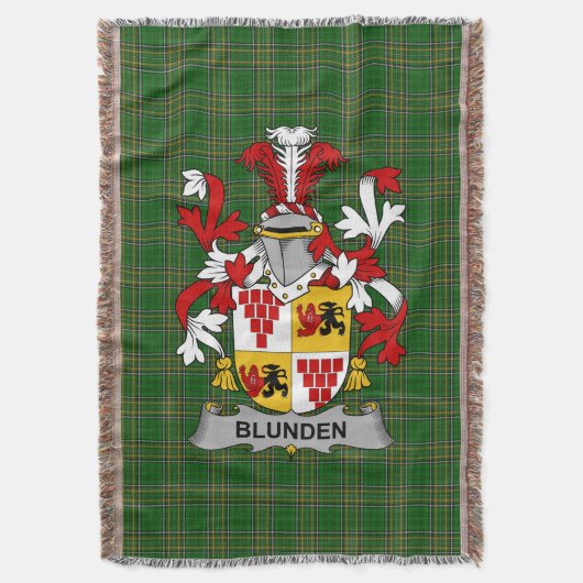 Irish Blunden Coat of Arms Family Crest Ireland Deken (Voorkant Verticaal)