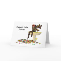 Irish Boy Fairy on Mushroom Birthday Kaart