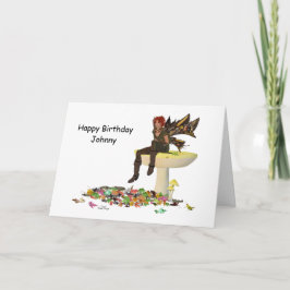 Irish Boy Fairy on Mushroom Birthday Kaart