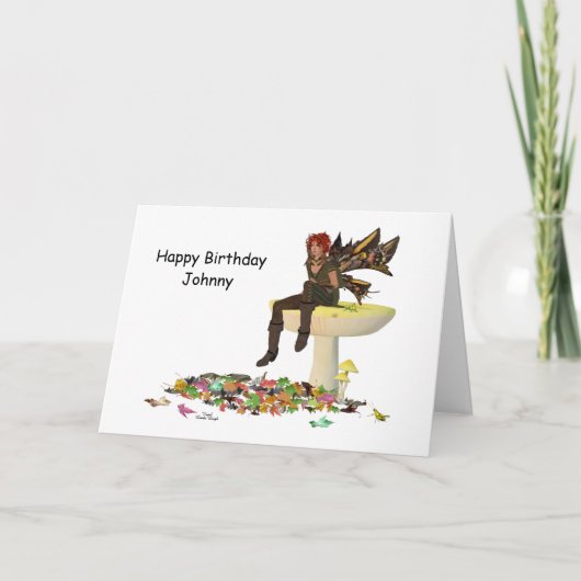 Irish Boy Fairy on Mushroom Birthday Kaart (Voorkant)