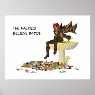 Irish Boy Fairy on Mushroom Poster
