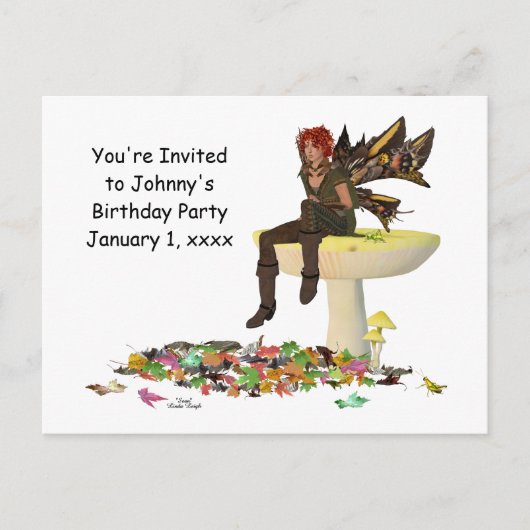 Irish Boy Fairy Op Paddestoel Geboorte Briefkaart (Voorkant)