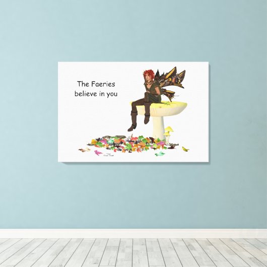 Irish Boy feiy on Mushroom Canvas Print (Insitu (Houten vloer))