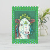 IRISH BRED ST. PATRICK'S DAG HOGER, SHAMROCK-KOE FEESTDAGENKAART (Staand voorkant)