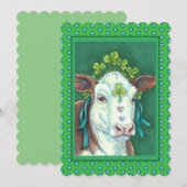 IRISH BRED ST. PATRICK'S DAG HOGER, SHAMROCK-KOE FEESTDAGENKAART (Voorkant / Achterkant)