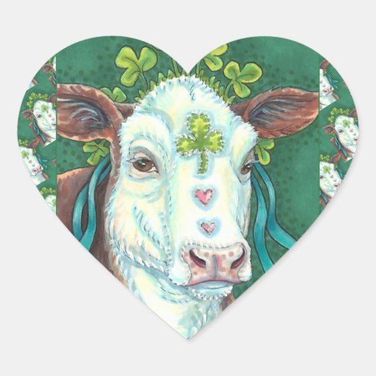 IRISH BRED ST. PATRICK'S DAG HOGER, SHAMROCK-KOE HART STICKER (Voorkant)