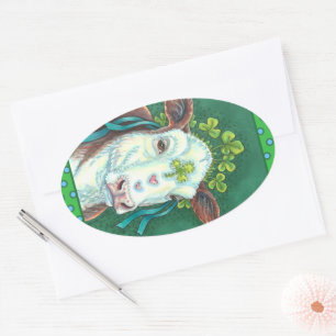IRISH BRED ST. PATRICK'S DAG HOGER, SHAMROCK-KOE OVALE STICKER