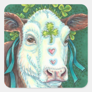 IRISH BRED ST. PATRICK'S DAG HOGER, SHAMROCK-KOE VIERKANTE STICKER