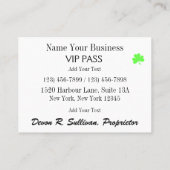 Irish Business VIP Pass Visitekaartje (Achterkant)