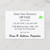 Irish Business VIP Pass Visitekaartje (Achterkant)