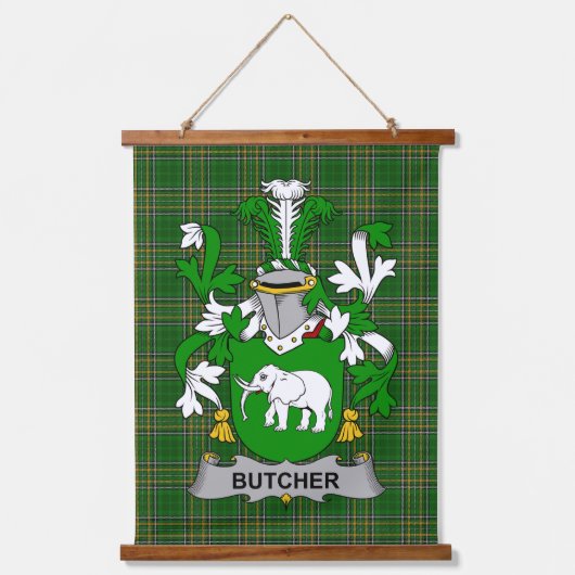 Irish Butcher Coat of Arms Family Crest Hangend Wandkleed (Voorkant)