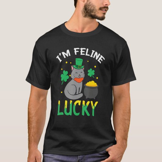 Irish Cat Leprechaun I'm Feline Lucky Cat St Patri T-shirt (Voorkant)
