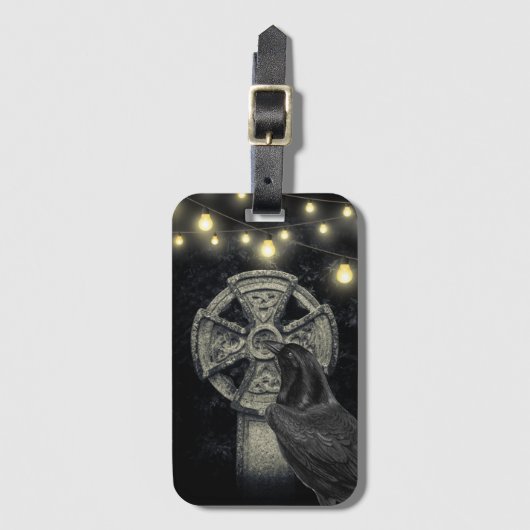 Irish Celtic Cross en Crow The Morrigan Bagagelabel (Voorkant (verticaal))