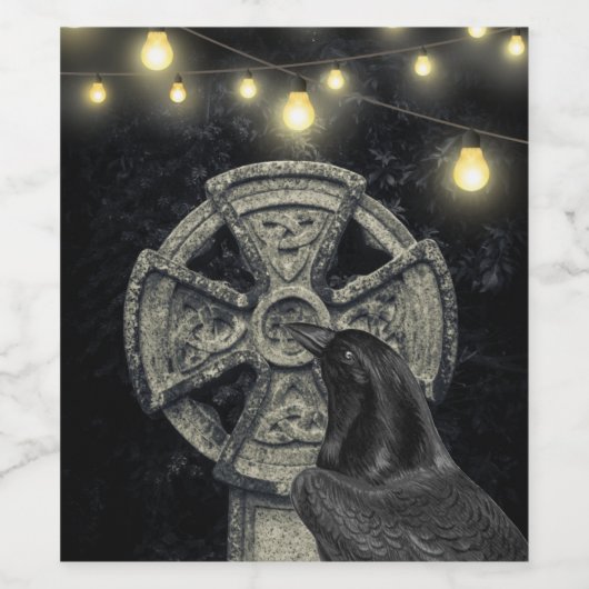 Irish Celtic Cross en Crow The Morrigan Wijn Etiket (Enkel label)