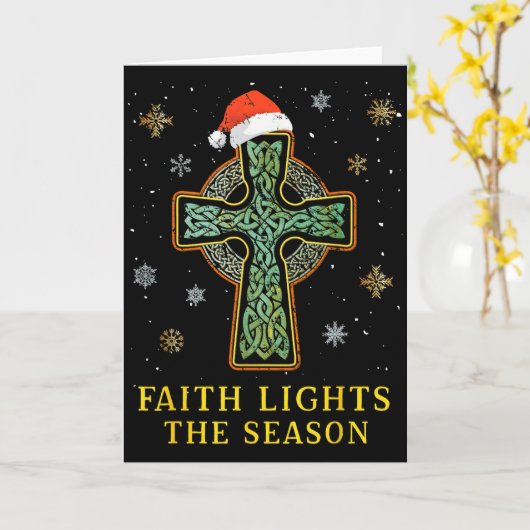 Irish Celtic Cross Knot Christian Faith Santa Hat  Kaart (Gele Bloem)