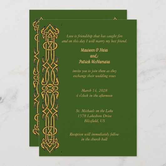 Irish Celtic Design Wedding Invitation Kaart (Voorkant / Achterkant)