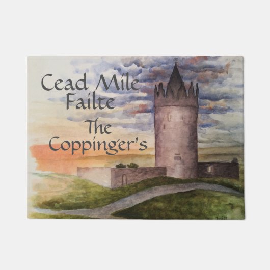 Irish Celtic Greeting Castle Waterverf Doormat Deurmat (Voorkant)