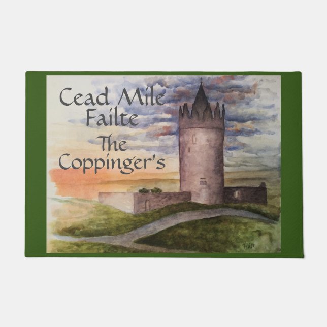 Irish Celtic Greeting Castle Waterverf Doormat Deurmat (Voorkant)