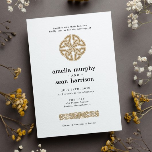Irish Celtic Knot Gold Wedding Kaart