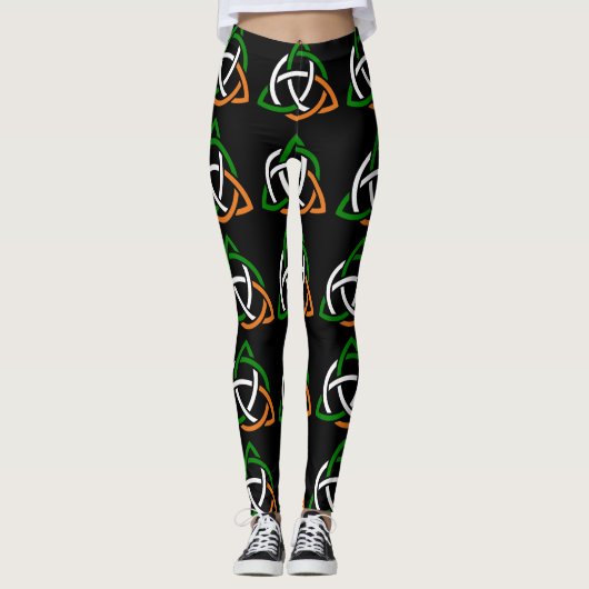 Irish Celtic Knot Green White Sinaasappel Black Le Leggings (Voorkant)