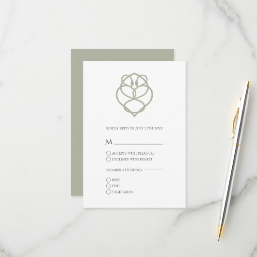 Irish Celtic Swan Love Knot Wedding RSVP Kaart (Voorkant / Achterkant in situ)