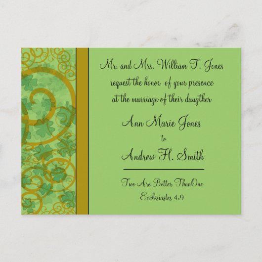 Irish Christelijk Wedding Invitation Blue Green Uitnodiging Briefkaart (Voorkant)