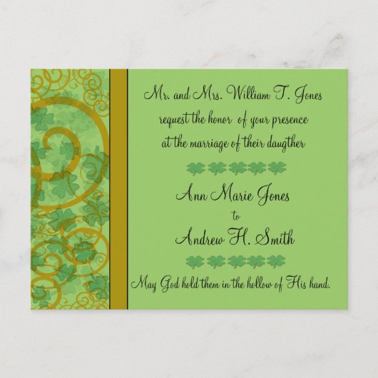 Irish Christelijk Wedding Invitation Blue Green Uitnodiging Briefkaart (Voorkant)