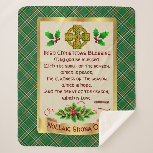 Irish Christmas Blessing w/Irish National Tartan Sherpa Deken (Voorkant)