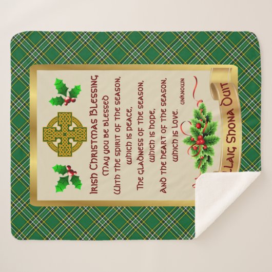 Irish Christmas Blessing w/Irish National Tartan Sherpa Deken (Voorkant (horizontaal))