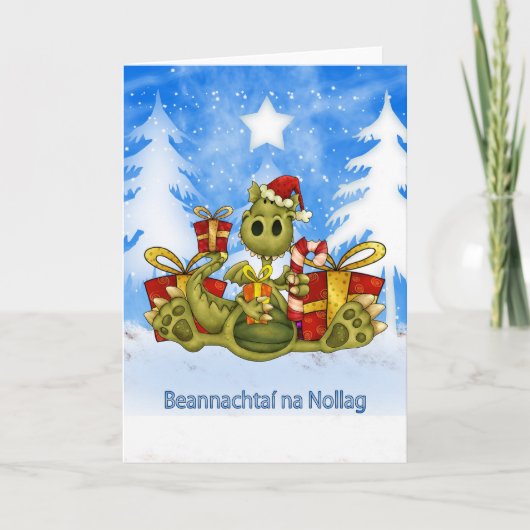 Irish Christmas Kaart - Schattigee draak - Beannac (Voorkant)