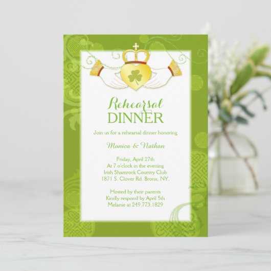 Irish Claddagh Ring Bruiloft repetitie diner Kaart (Staand voorkant)