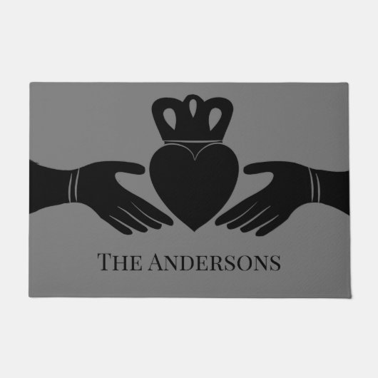 Irish Claddagh Ring Grafisch in Zwart Gepersonalis Deurmat (Voorkant)