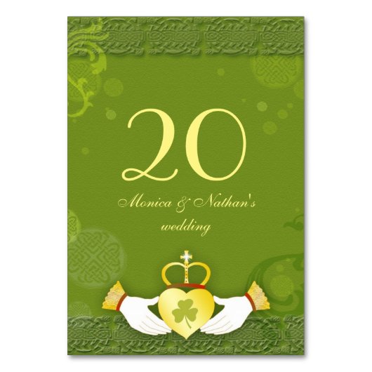 Irish Claddagh Ring Green Wedding Table Numbers Kaart (Achterkant)