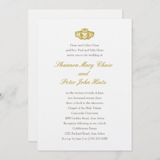 Irish Claddagh Ring Invitation Gold Kaart (Voorkant / Achterkant)