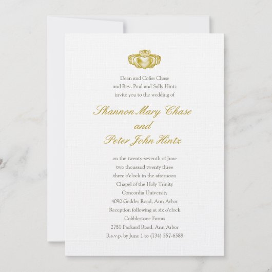 Irish Claddagh Ring Invitation Gold Kaart (Voorkant)