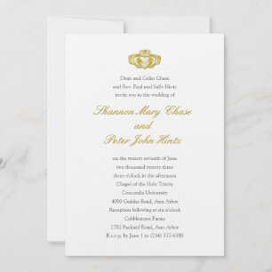 Irish Claddagh Ring Invitation Gold Kaart