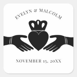 Irish Claddagh Ring Simple Black and White Wedding Vierkante Sticker