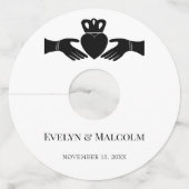 Irish Claddagh Ring Simple Black and White Wedding Wijnglaslabel (Voorkant)