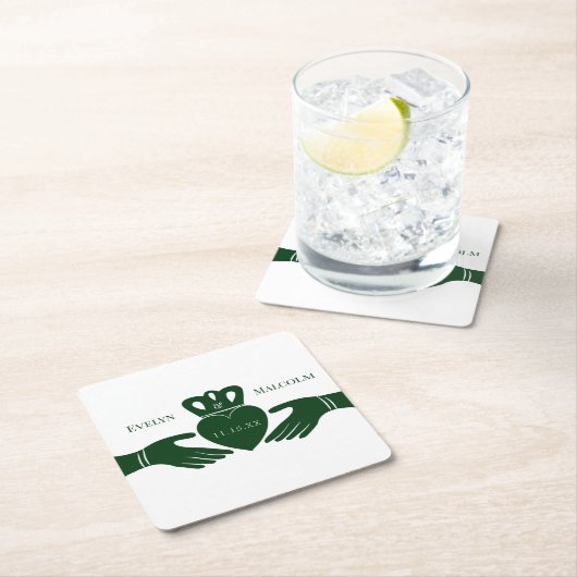 Irish Claddagh Ring Simple Graphic Green Wedding Kartonnen Onderzetters (Insitu)