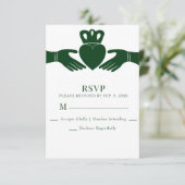 Irish Claddagh Ring Simple Graphic Green Wedding RSVP Kaartje (Staand voorkant)