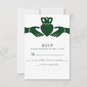 Irish Claddagh Ring Simple Graphic Green Wedding RSVP Kaartje