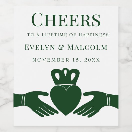 Irish Claddagh Ring Simple Graphic Green Wedding Wijn Etiket (Enkel label)