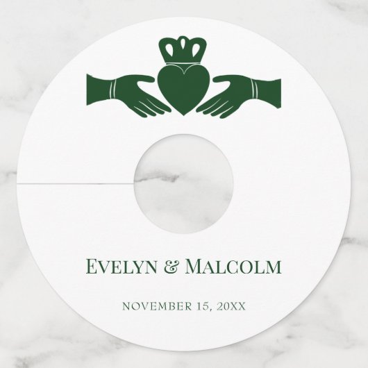 Irish Claddagh Ring Simple Graphic Green Wedding Wijnglaslabel (Voorkant)