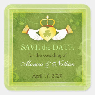 Irish Claddagh Ring Wedding Save the Date Vierkante Sticker