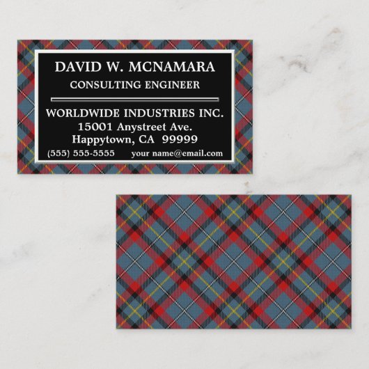 Irish Clan McNamara MacNamara Tartan Pset Visitekaartje (Voorkant / Achterkant)